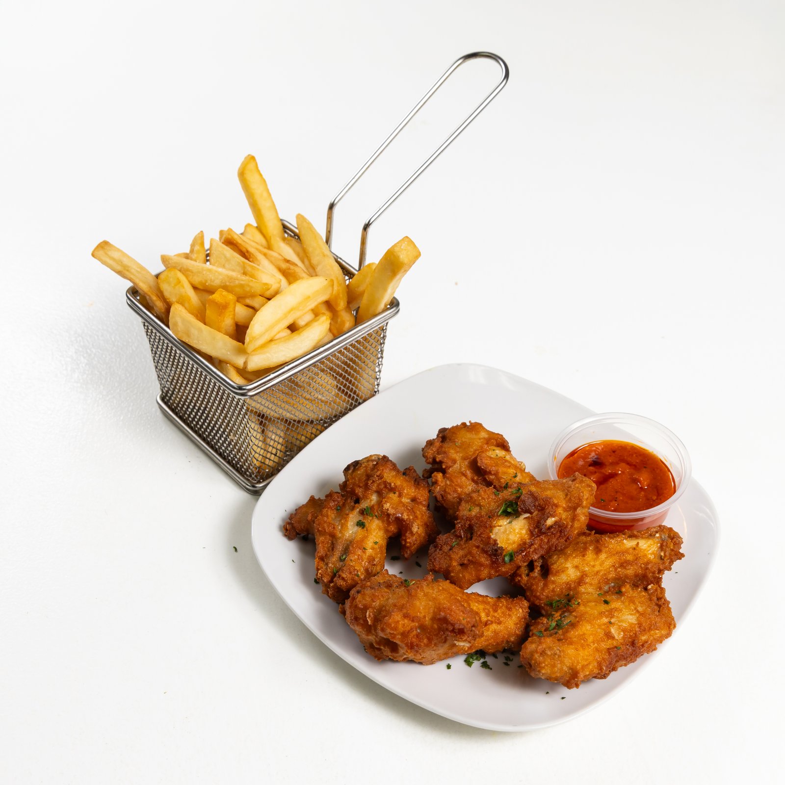 Chicken wings with fries ($15 for 10 pcs)